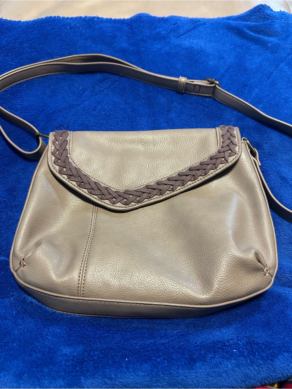 Everyday Chala Taupe Crossbody Bag with Braided Flap and sides